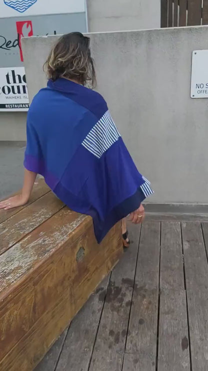 Merino Wool Poncho vibrant royal blue