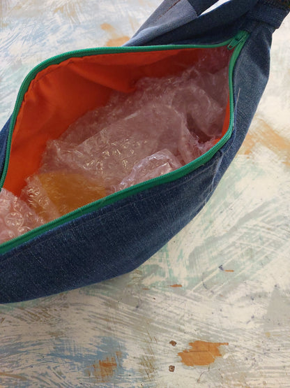 Upcycled denim sling/ cross body bag