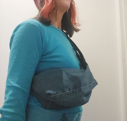 Upcycled denim sling/ cross body bag