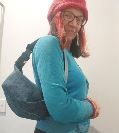 Upcycled denim sling/ cross body bag