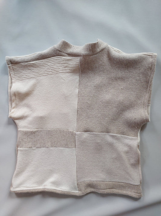 sleeveless Upcycled Merino Wool Short Kimono in Cream