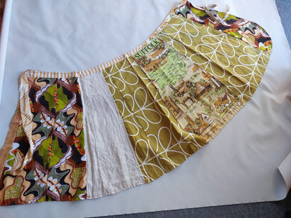 LONG wrap skirt yellows, English tea towel, 70s retro print