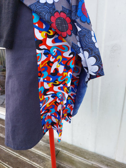 royal blue, bold florals upcycled wrap skirt