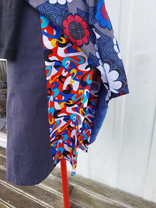 royal blue, bold florals upcycled wrap skirt