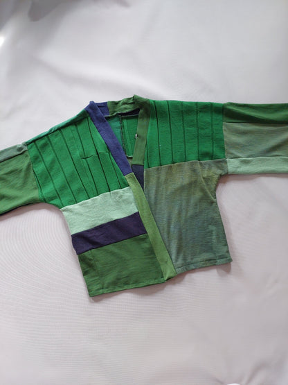 Upcycled Merino Wool Short Kimono in navy & green