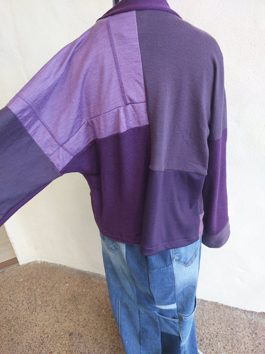 Upcycled Merino Wool Short Kimono in soft purple