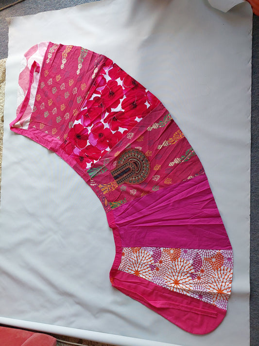 pink upcycled wrap skirt, Indian print, Marimekko print