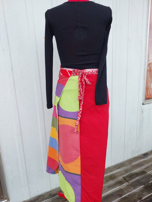 LONG wrap skirt bold red and pink