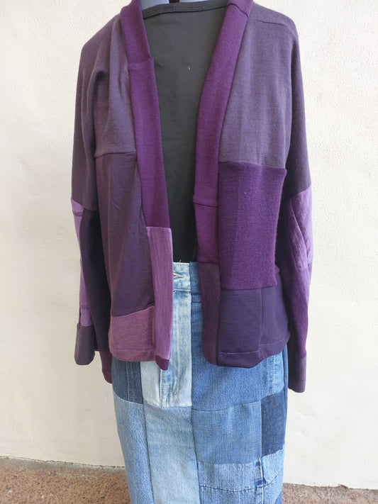 Upcycled Merino Wool Short Kimono in soft purple