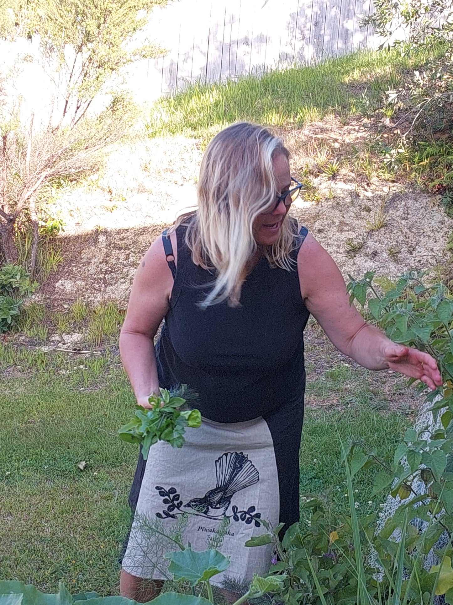 Upcycled denim fantail print skirt