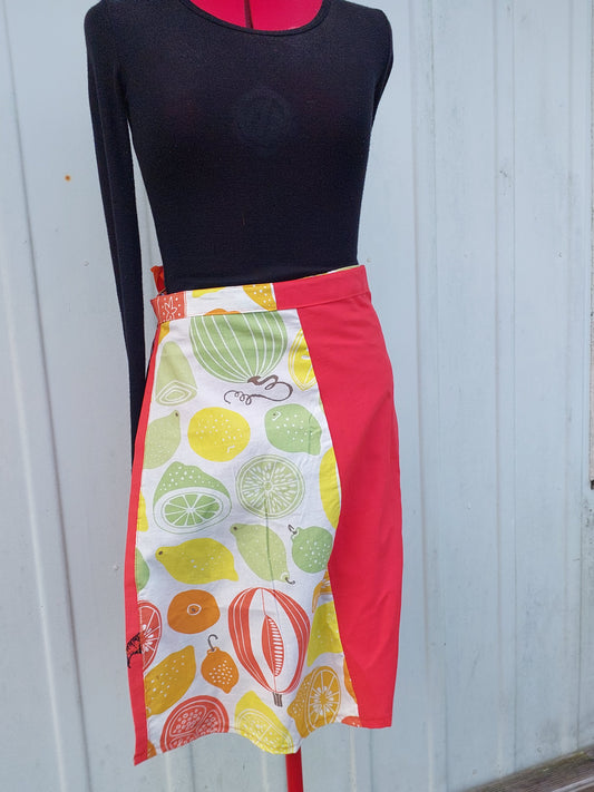 orange, red and citrus print upcycled wrap skirt
