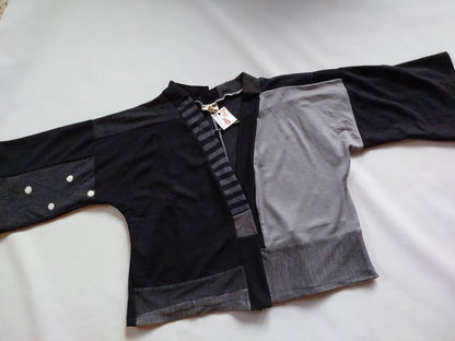Upcycled Merino Wool Short Kimono in Charcol with polka dots