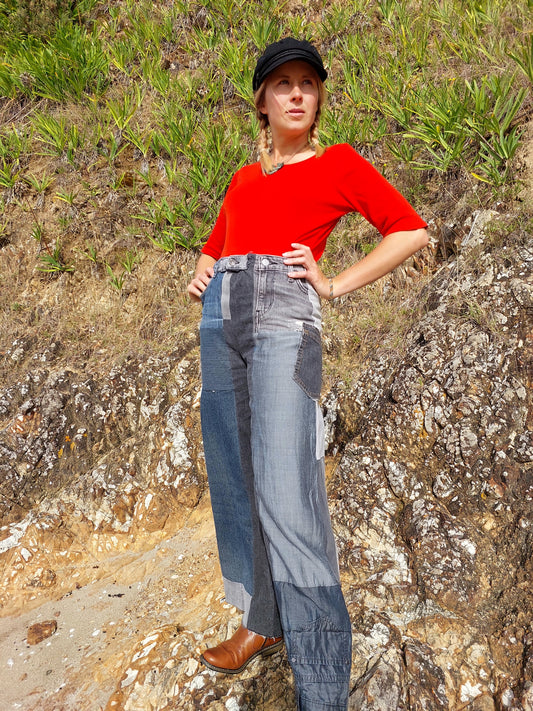 Upcycled patchwork jeans
